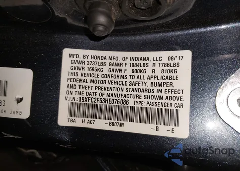 2017 Honda Civic Lx из США, поврежденный, VIN 19XFC2F53HE076086